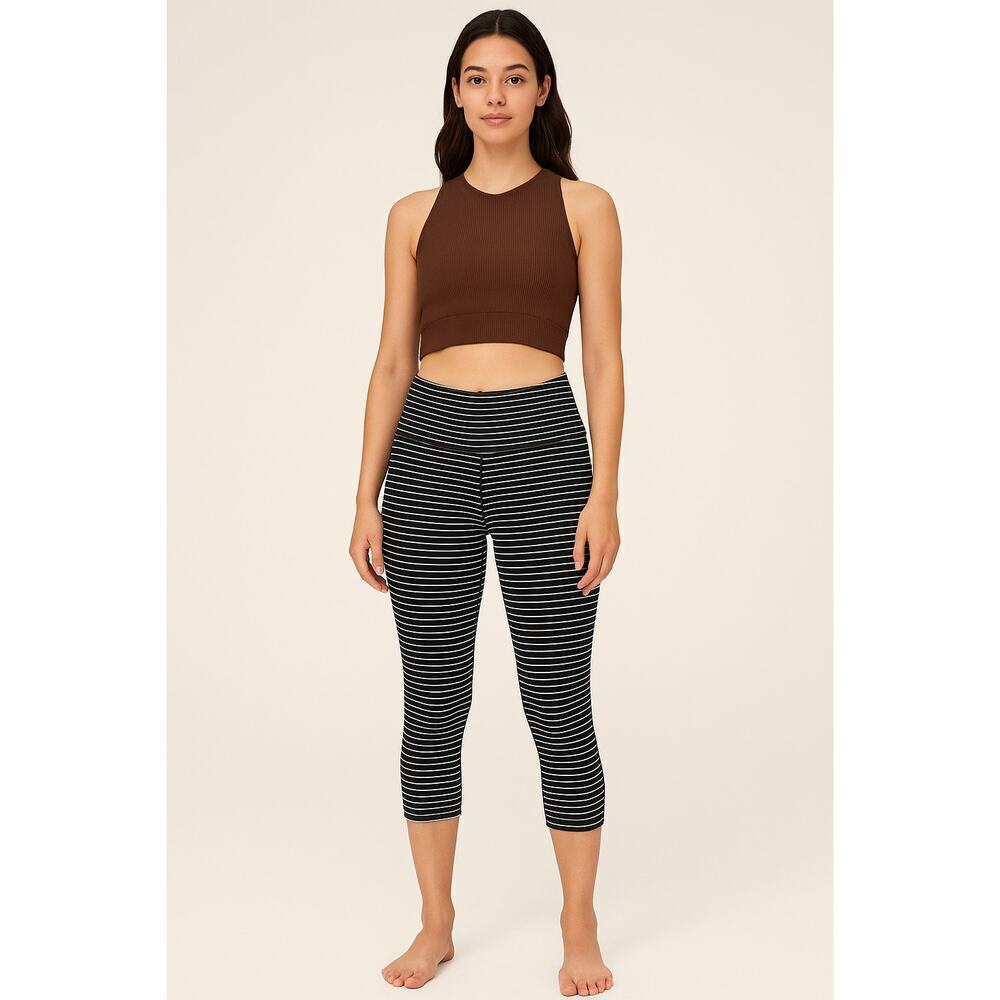 Lululemon Wunder Under Crop Leggings Black White Stripe Size 4 (Small)